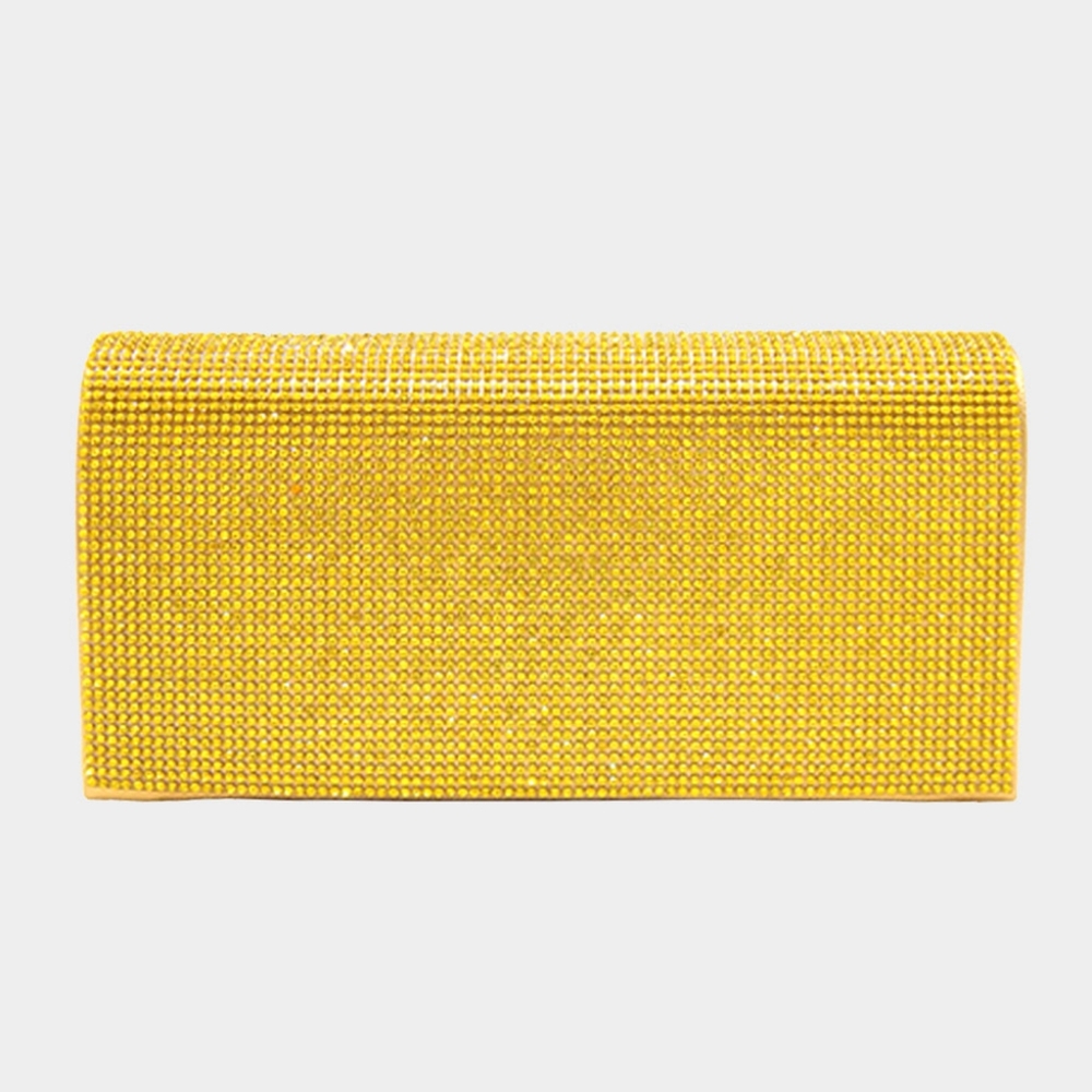 Yellow Clutch Rhinestone Crystal Purse Bling Evening Crossbody Bag